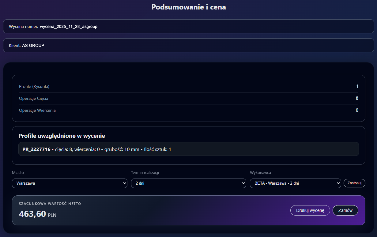 Podgląd: wyceny i statusy zamówień
